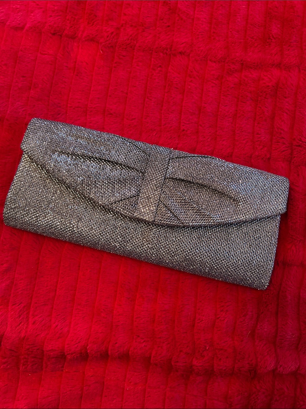Jessica McClintock Silver Sparkle Evening Clutch with Rope Strap